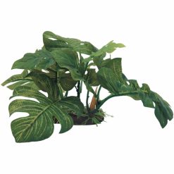 Aqua One Silk Plant Large Green Leaf On Rock Medium 23x19x13cmH