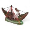 Boat with Fishing Net Ornament 26x7.5x17cmH 3038 FRONT ANGLE VIEW
