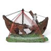 Boat with Fishing Net Ornament 26x7.5x17cmH 3038 FRONT VIEW