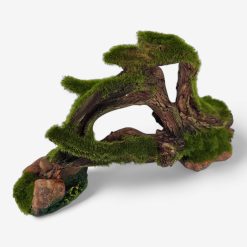 Small Driftwood on Rocks with Moss Ornament 20.5 x 7.5 x 12cmH F7326 FRONT ANGLE VIEW