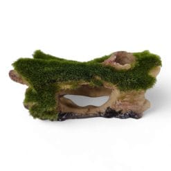 Extra Small Round Bark Log with Holes and Moss Ornament F152S FRONT ANGLE