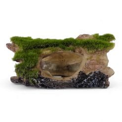 Extra Small Round Bark Log with Holes and Moss Ornament F152S FRONT